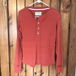 REI Co-Op Organic Cotton Hemp Long Sleeve Henley Ribbed Rust Burnt Orange Top S